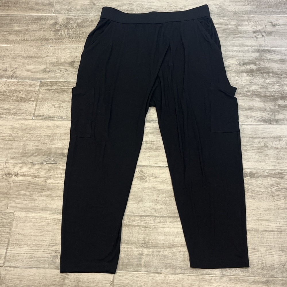 Eileen Fisher Pants Women's Black Jersey Harem Drop Crotch Pockets Travel Sz S